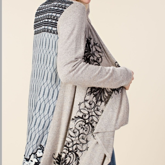 Stunning Rhinestone Cardigan Jacket from Vocal Black Taupe Asymmetrical - Picture 2 of 6